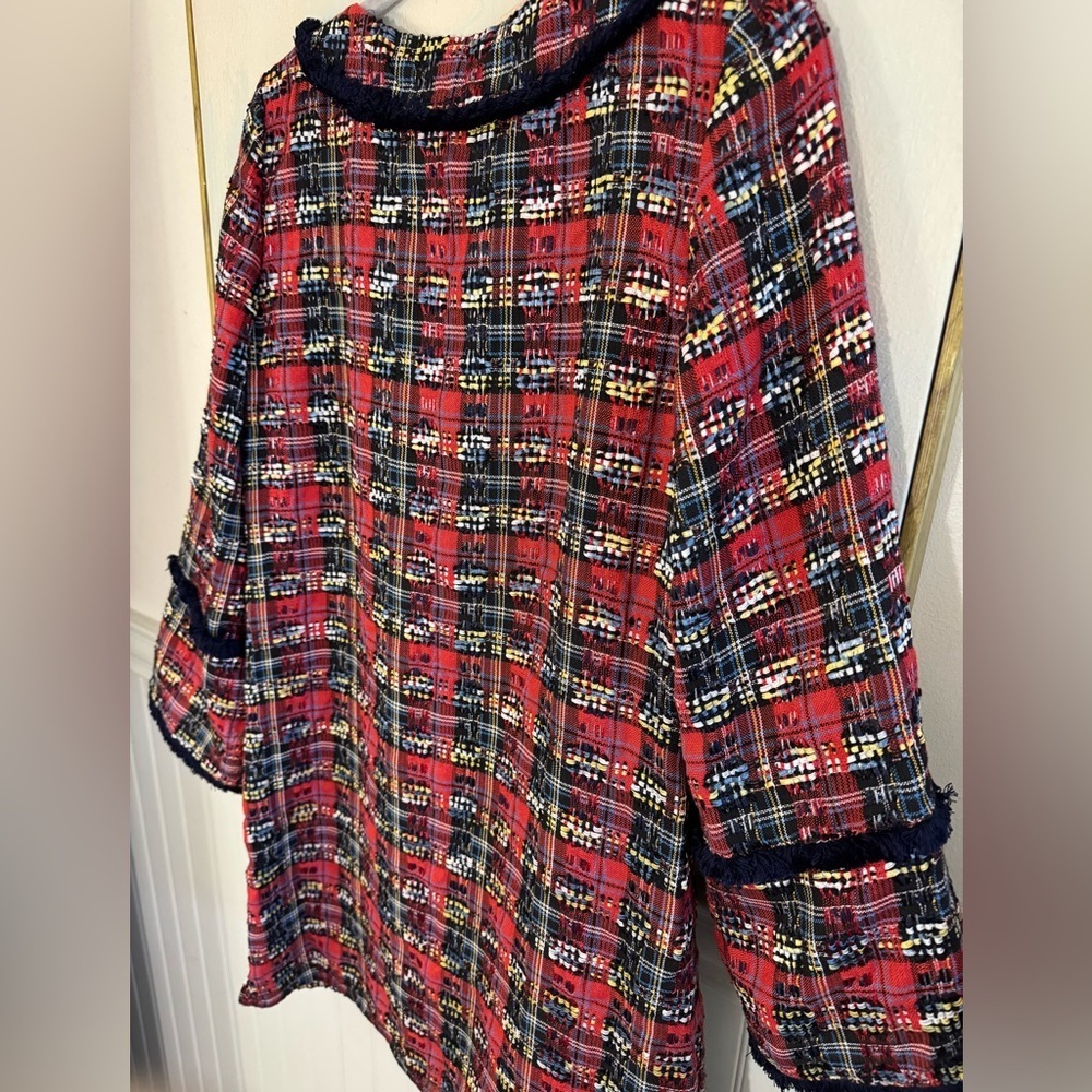 SAIL TO SABLE Red Navy Yellow Tartan Tunic Fringe Dress NWT Size Small - Picture 9 of 9